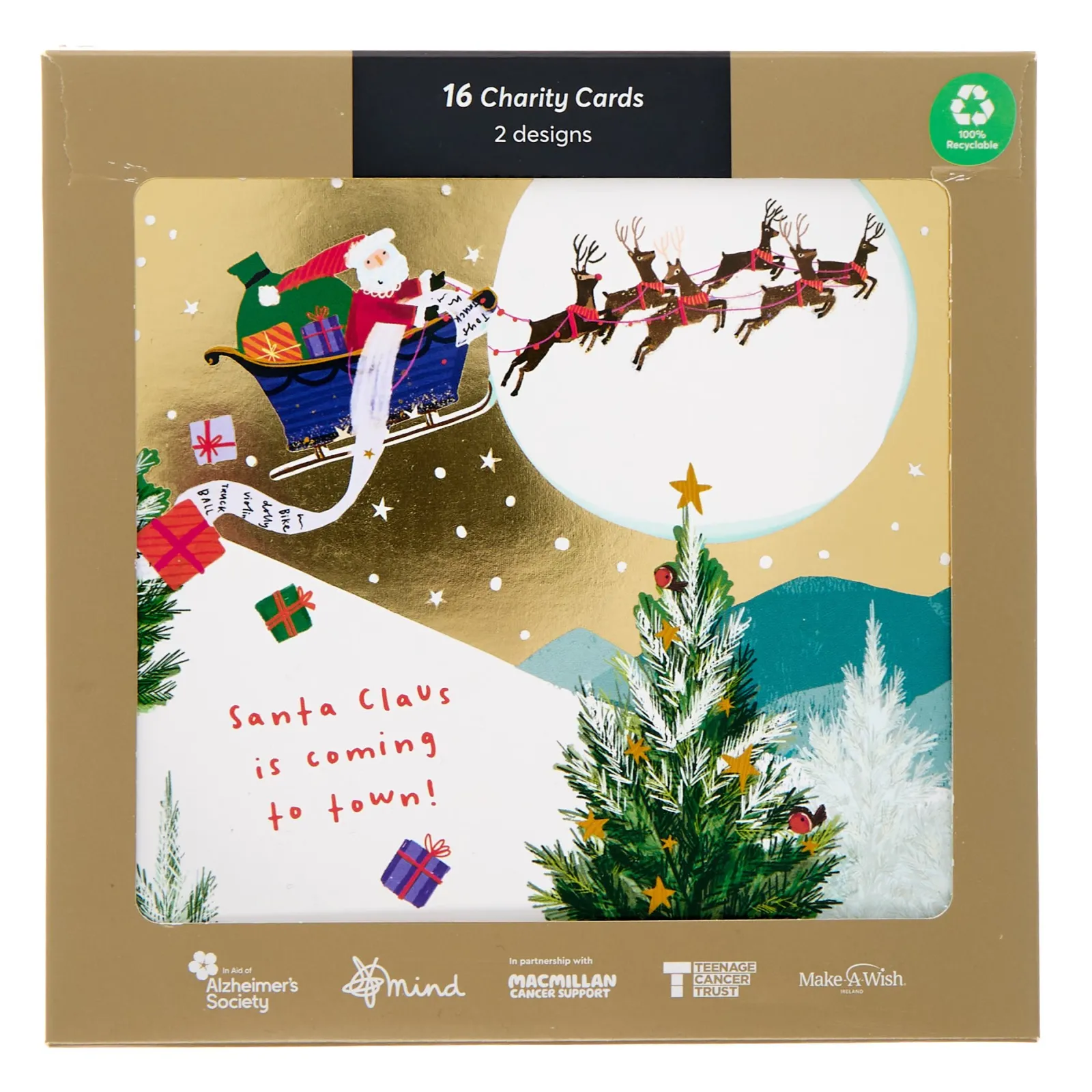 Card Factory 16 Charity Christmas Cards - Santa & Snowman (2 Designs)