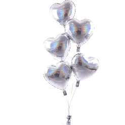 Kids Card Factory 5 Silver Hearts Balloon Bouquet - DELIVERED INFLATED!
