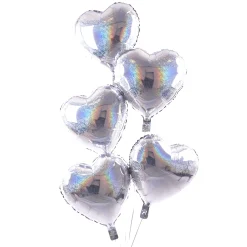 Kids Card Factory 5 Silver Hearts Balloon Bouquet - DELIVERED INFLATED!