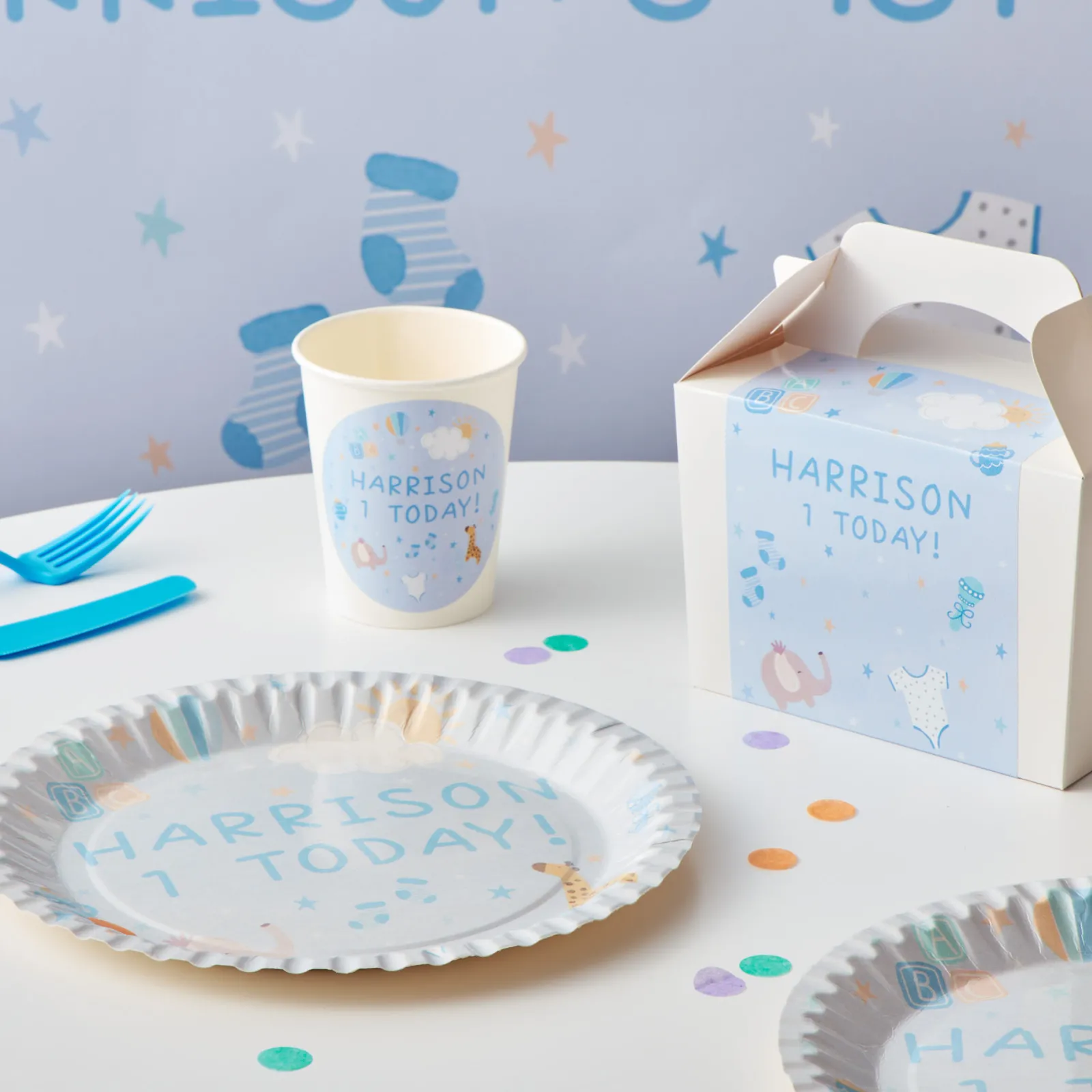 New Baby Blue Personalised Party Cup 1St Birthday|Tableware