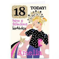 Card Factory Bev Hopwood Personalised Birthday Card - Fabulous Day, Editable Age