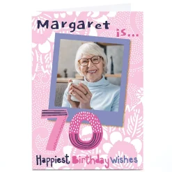 Card Factory Bev Hopwood 70th Birthday Photo Card - Happiest Wishes