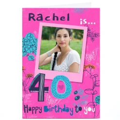 Card Factory Bev Hopwood 40th Birthday Photo Card - Flowers & Butterflies