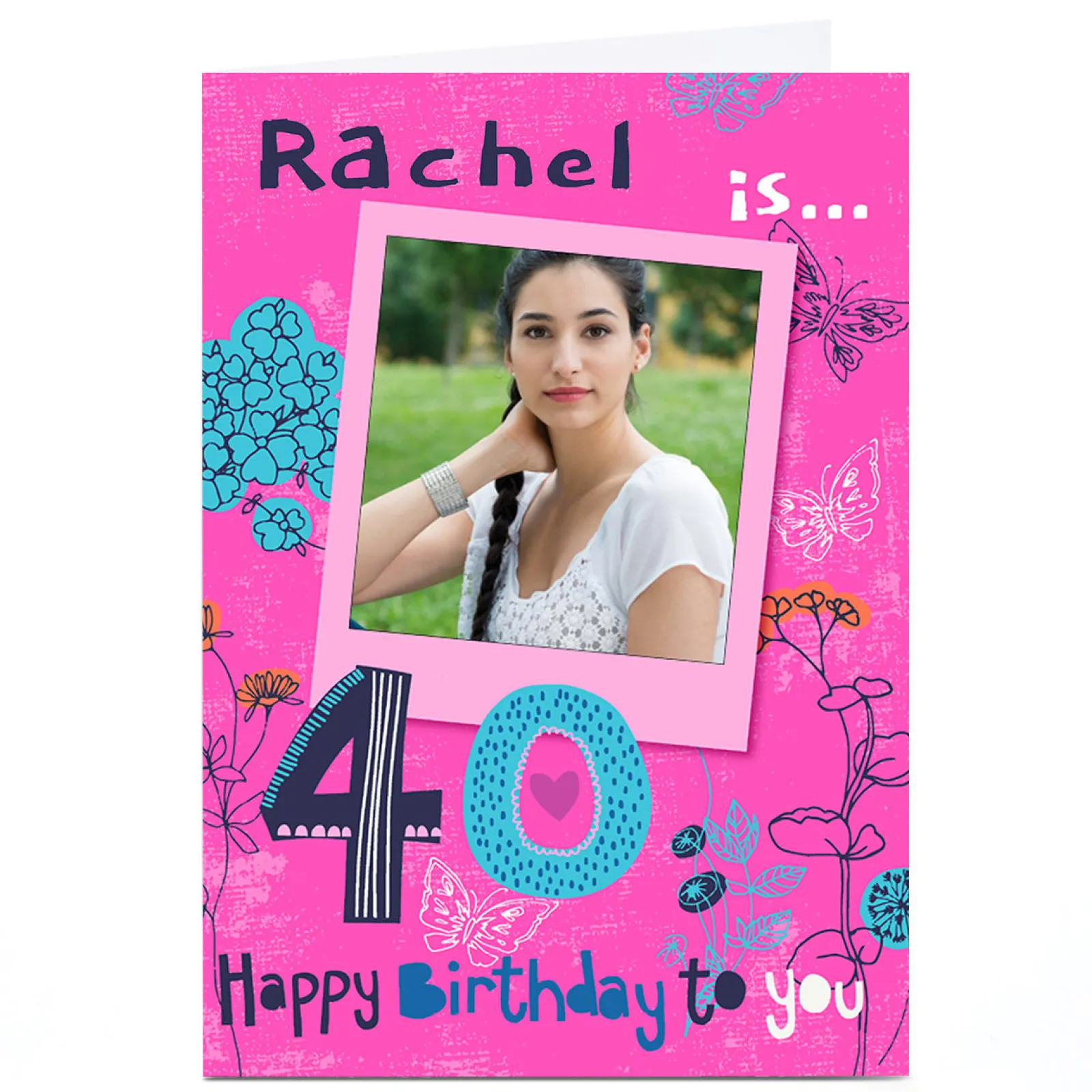 Card Factory Bev Hopwood 40th Birthday Photo Card - Flowers & Butterflies