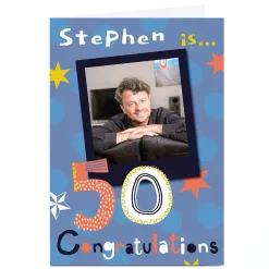 Bev Hopwood 50th Birthday Photo Card - Congratulations BOY For Son|For Husband