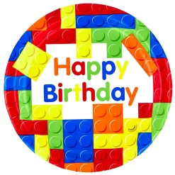 Card Factory Birthday Building Blocks Party Tableware & Decoration Bundle - 16 Guests