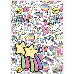 Kids Card Factory Birthday Icons Wrapping Paper - 2 Sheets & 2 Tags