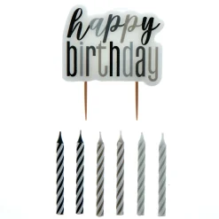 Card Factory Black & Silver Happy Birthday Candle Set