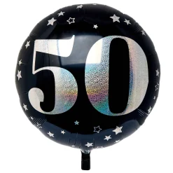 Card Factory Black & Silver 50th Birthday 31-Inch Foil Helium Balloon