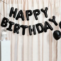 Best Black Happy Birthday 16-Inch Foil Balloon Garland Banners & Bunting|Birthday Party