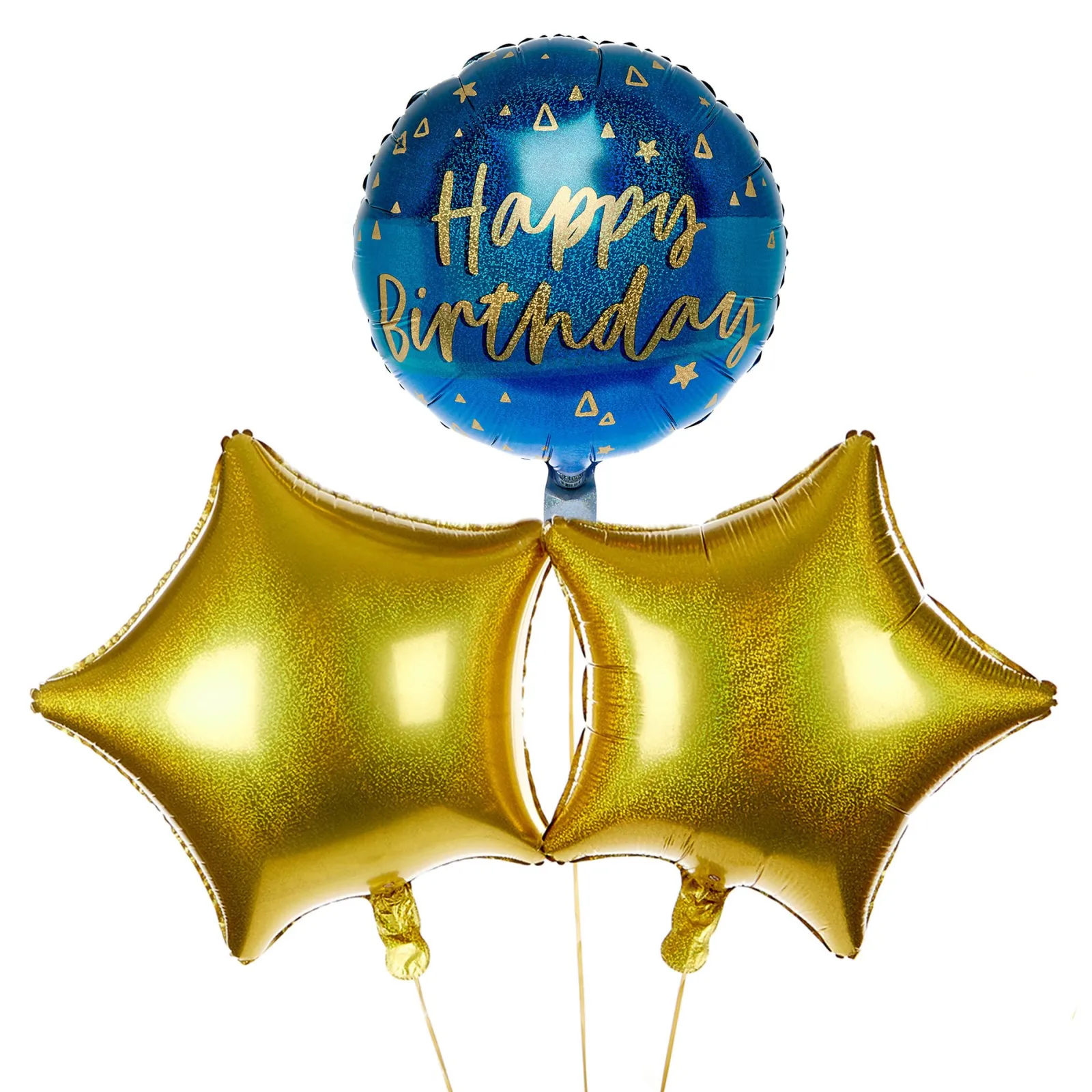 Card Factory Blue & Gold Happy Birthday Balloon Bouquet - DELIVERED INFLATED!