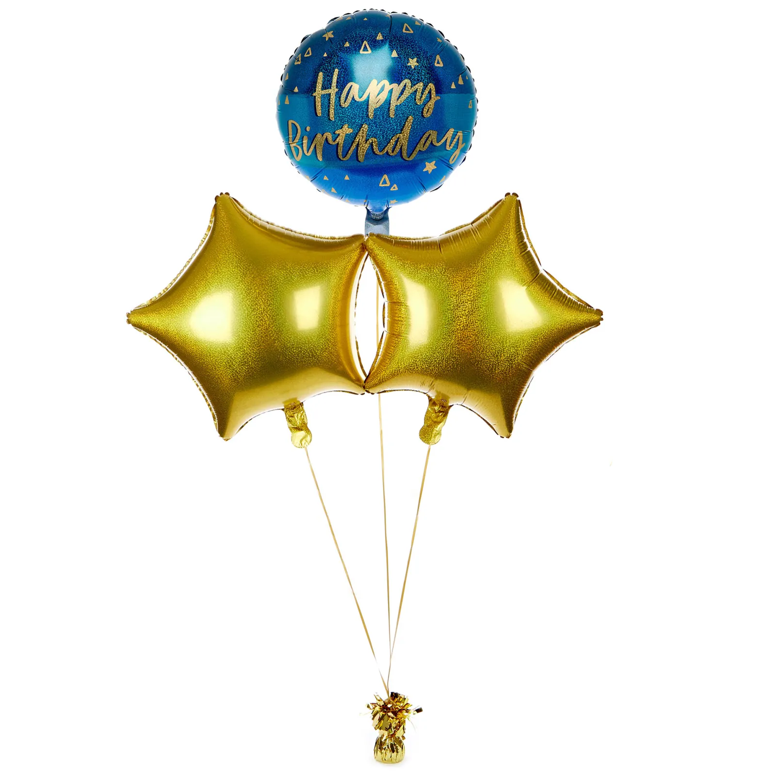 Card Factory Blue & Gold Happy Birthday Balloon Bouquet - DELIVERED INFLATED!