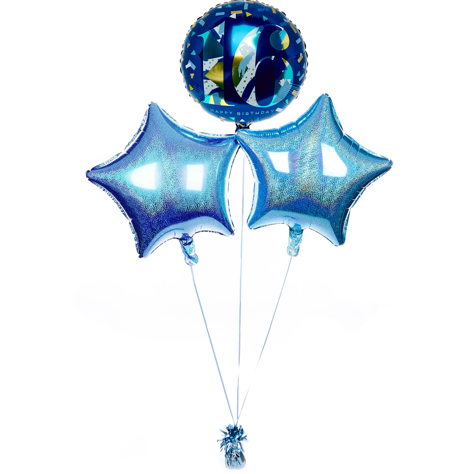 Card Factory Blue & Gold 16th Birthday Balloon Bouquet - DELIVERED INFLATED!