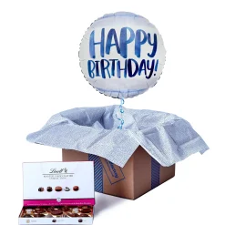 Blue Watercolour Happy Birthday Balloon & Lindt Chocolates - FREE GIFT CARD! Kids Balloons For Him|Balloon Bouquets