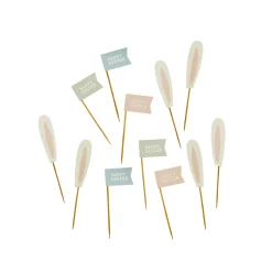 Card Factory Bunny Ears & Happy Easter Flag Food Picks - Pack of 12