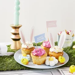 Card Factory Bunny Ears & Happy Easter Flag Food Picks - Pack of 12