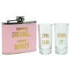 Card Factory Champagne Dreams Lemonade Budget Hip Flask & Shot Glasses