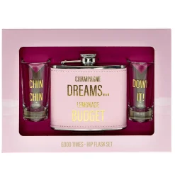 Card Factory Champagne Dreams Lemonade Budget Hip Flask & Shot Glasses