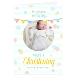 Card Factory Christening Photo Card - Pastel Bunting