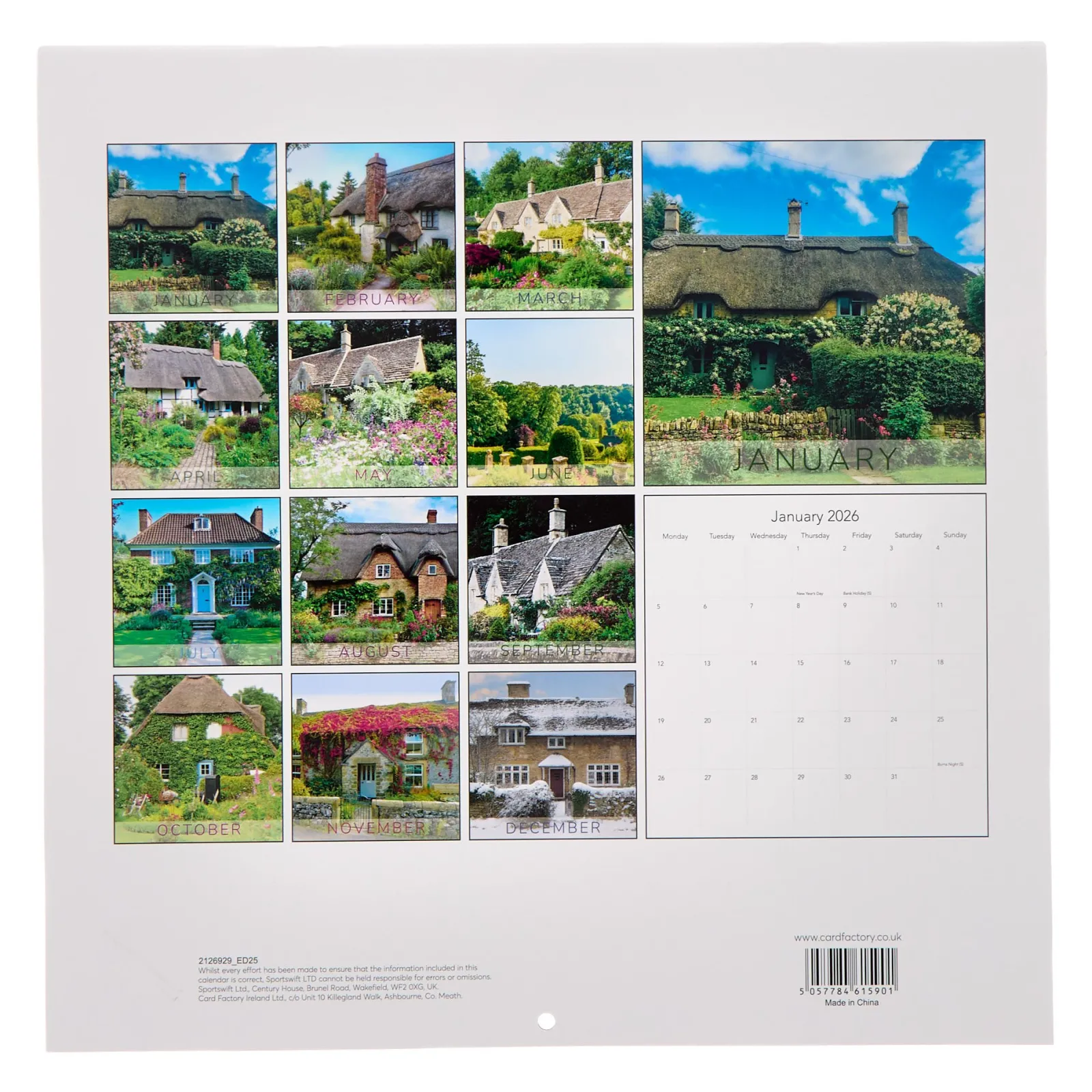 Card Factory Country Garden 2026 Square Wall Calendar