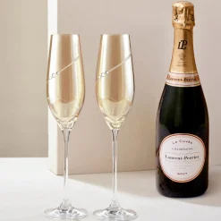 Hot Crystal Embellished Amber Champagne Flutes - Set of 2 Glassware|New Home Gifts
