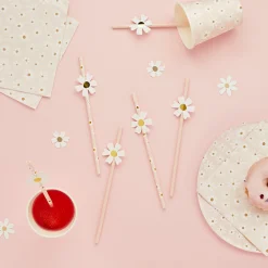 Hot Daisy Paper Straws - Pack of 16 Tableware|Gender Reveal Party