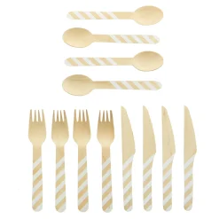 Clearance Disposable Wooden Cutlery - 4 Spoons, Knives & Forks Tableware|Wedding Party