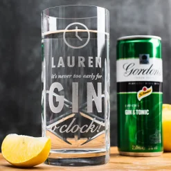Card Factory Engraved Crystal Highball Glass with Gin & Tonic Can - Gin O'Clock