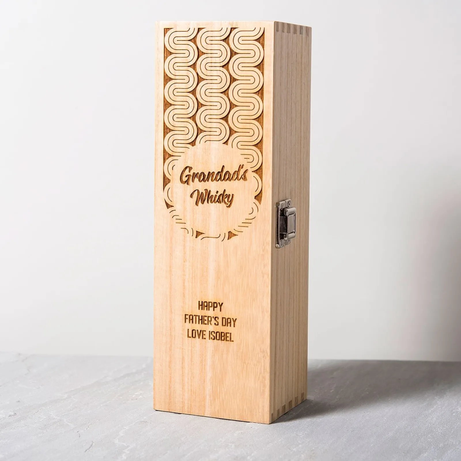 Card Factory Engraved Luxury Wooden Whisky Box with Glenfiddich Whisky - Retro