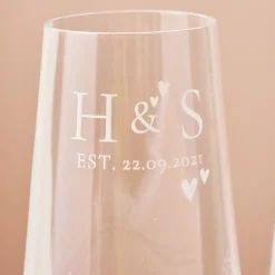 Card Factory Engraved Set Of Two Champagne Flutes embellished with Crystals - Initial Love Hearts