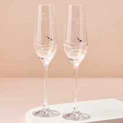 Card Factory Engraved Set Of Two Champagne Flutes embellished with Crystals - Names and Love Hearts