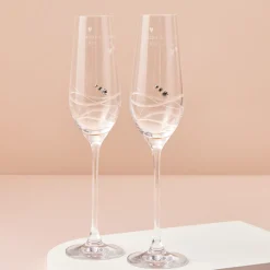 Discount Engraved Set Of Two Champagne Flutes embellished with Crystals - Message, Names and Love Hearts Personalised Glasses|Glassware