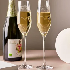 Sale Engraved Set Of Two String of Love Champagne Flutes Embellished with Crystals Personalised Glasses|Glassware