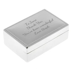 Hot Engraved Silver Rectangular Beaded Jewellery Box Personalised Jewellery And Keepsakes|Personalised Engraved Gifts