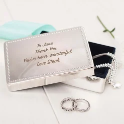 Hot Engraved Silver Rectangular Beaded Jewellery Box Personalised Jewellery And Keepsakes|Personalised Engraved Gifts