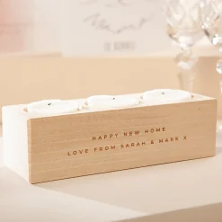 Card Factory Engraved Triple Beech Candle Holder - Message