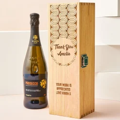Card Factory Engraved Wooden Box With Luxury Prosecco - Retro