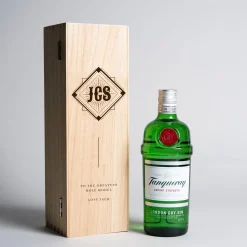 Clearance Engraved Wooden Box With Tanqueray Gin - Initials & Message Personalised Engraved Gifts|Engraved Gifts