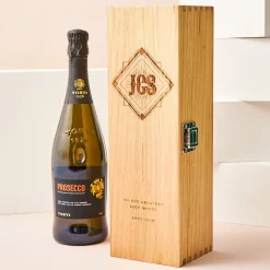 Card Factory Engraved Wooden Box With Luxury Prosecco - Initials and Message