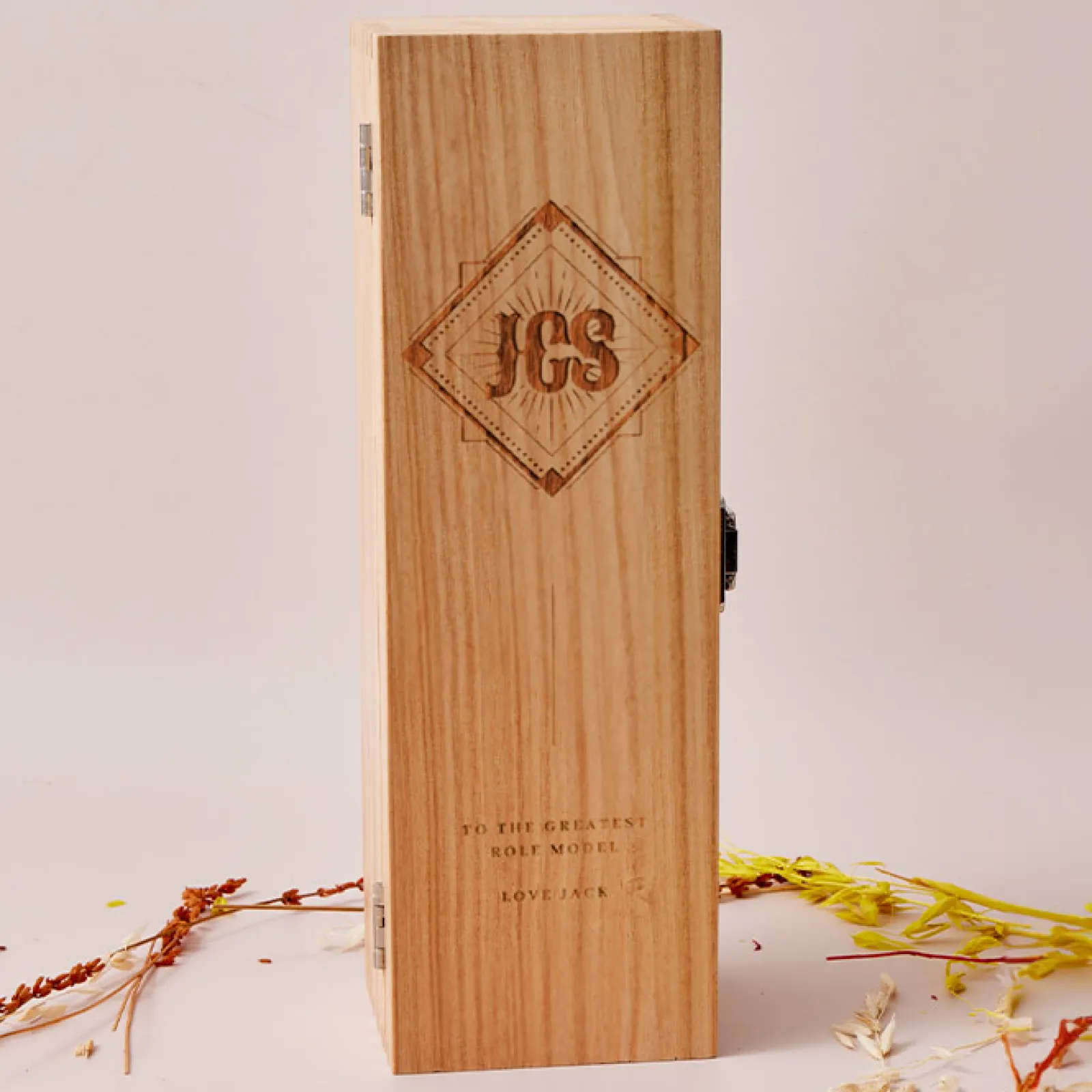 Card Factory Engraved Wooden Box With Luxury Prosecco - Initials and Message