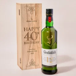 Clearance Engraved Wooden Box With Glenfiddich Whisky - 40th Birthday 40Th Birthday|Personalised Engraved Gifts