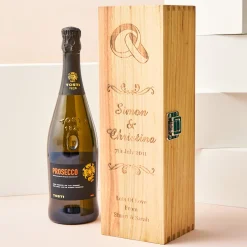 Clearance Engraved Wooden Box With Luxury Prosecco - Wedding Rings Personalised Engraved Gifts|Engraved Gifts