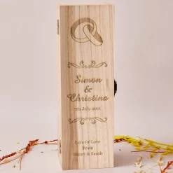 Clearance Engraved Wooden Box With Luxury Prosecco - Wedding Rings Personalised Engraved Gifts|Engraved Gifts