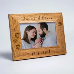 Online Engraved Wooden Photo Frame - Floral Personalised Engraved Gifts|Photo Frames