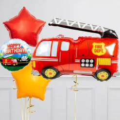 Kids Card Factory Fire Engine Birthday Supershape & Foil Balloon Package - Delivered Inflated!