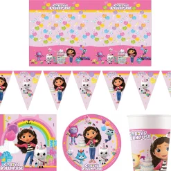 Card Factory Gabby's Dollhouse Party Tableware & Decorations Bundle - 16 Guests