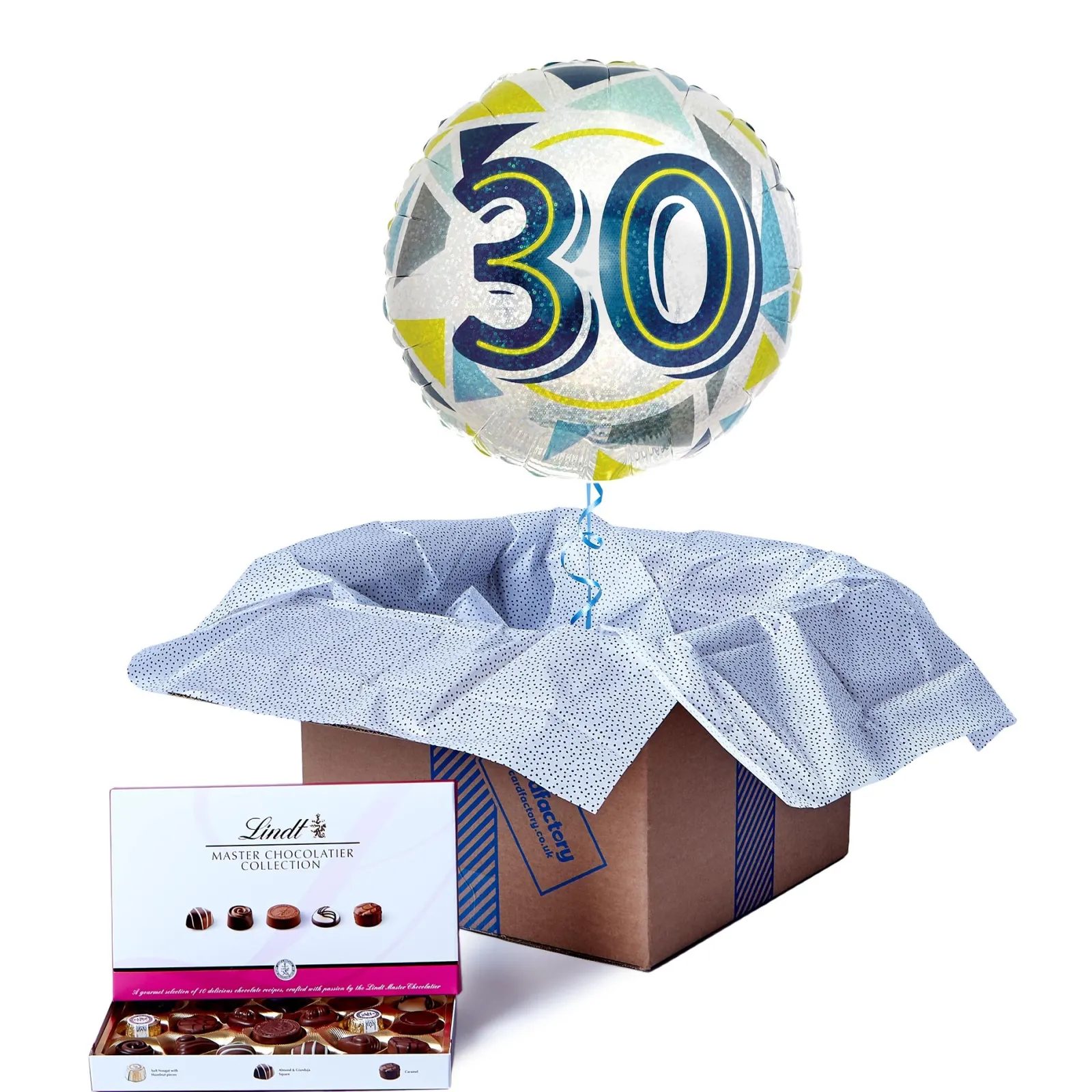 Clearance Geometric Blue & Yellow 30th Birthday Balloon & Lindt Chocolates - FREE GIFT CARD! 30Th Birthday|Balloons For Him