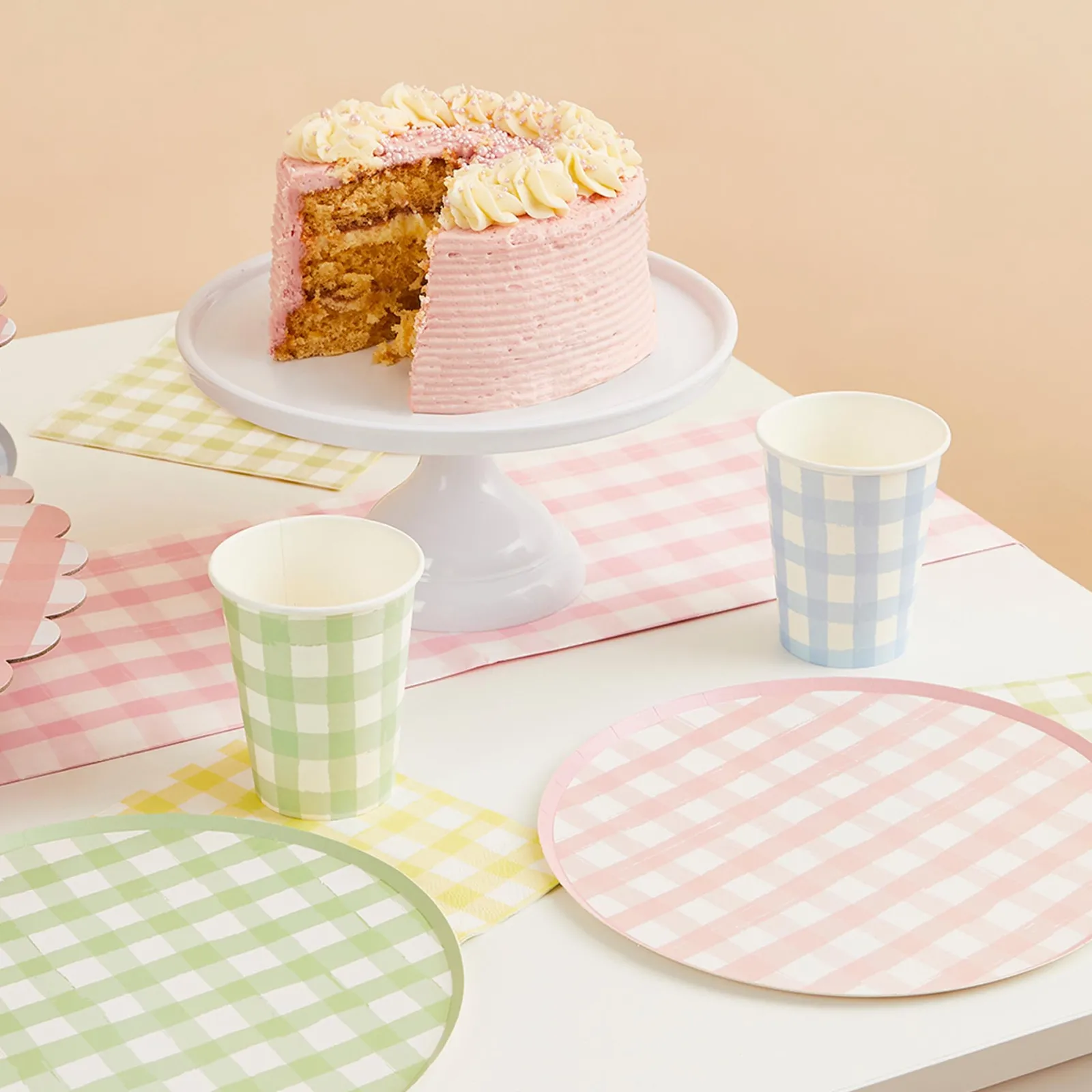 Discount Gingham Paper Cups - Pack of 8 Tableware|Gender Reveal Party