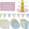 Discount Gingham Picnic Party Tableware & Decorations Bundle - 8 Guests Tableware|Baby Shower Party