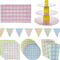 Discount Gingham Picnic Party Tableware & Decorations Bundle - 8 Guests Tableware|Baby Shower Party